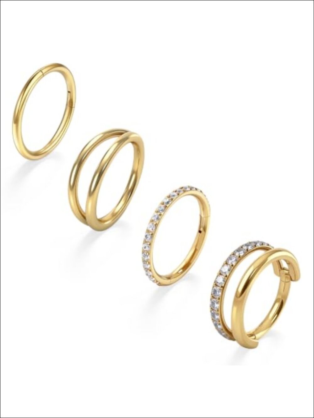 Hypoallergenic Titanium Hinged Nose Rings 4 Pc Body Piercing Set